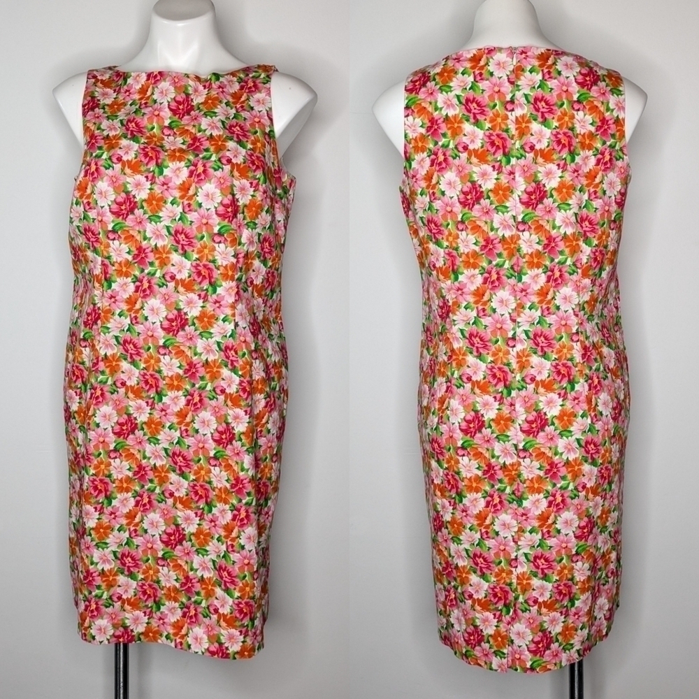 Vintage Victoria Holley orange pink floral sleeveless dress M